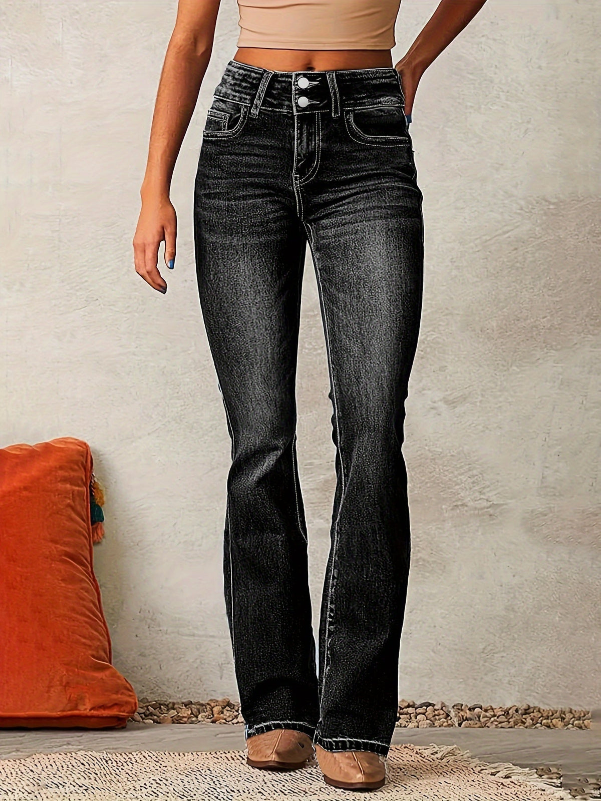 Women's High-Waisted Flared Pants Tailored Fit Casual Everyday Chic