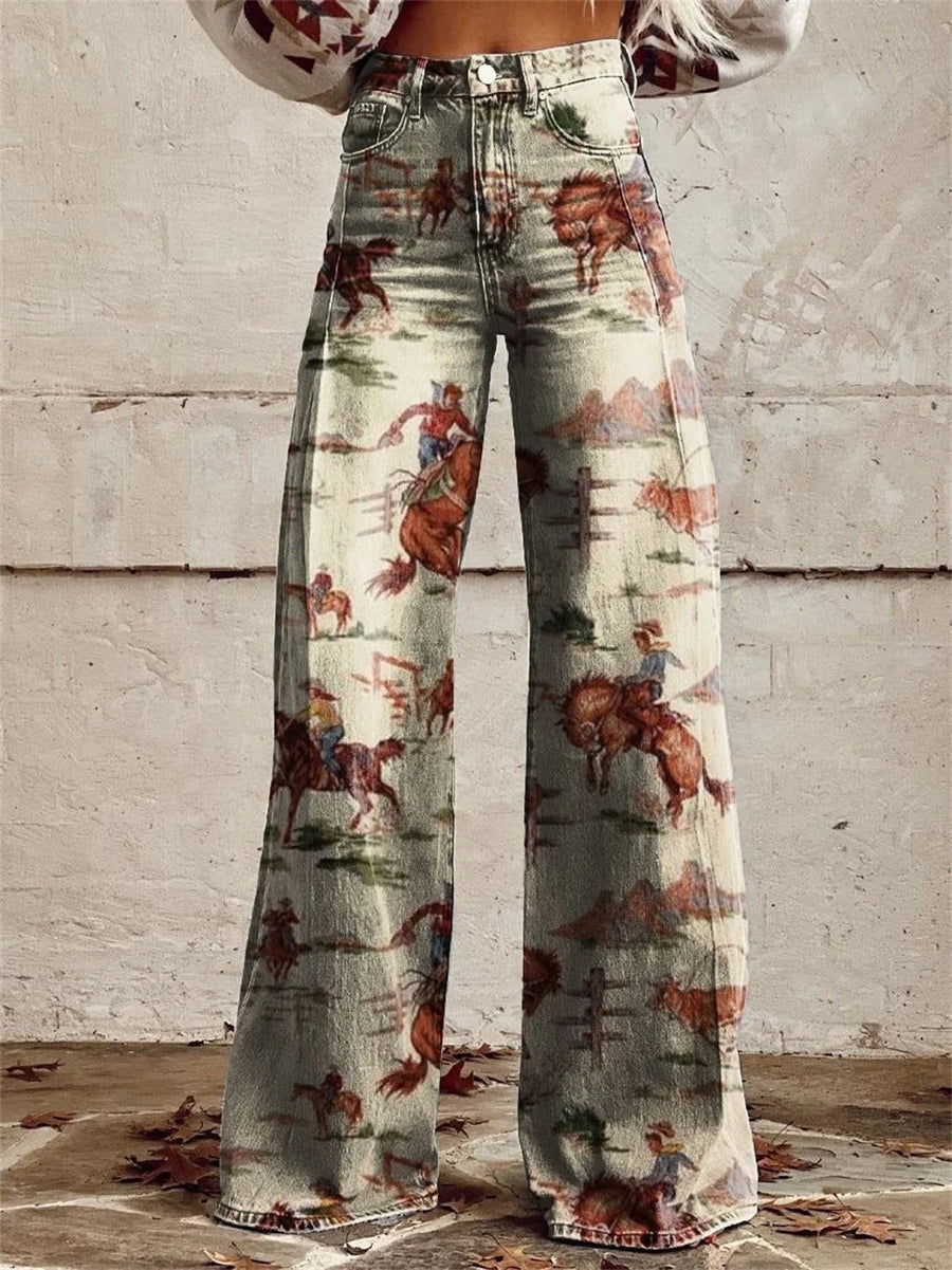 Women's Vintage Wide Leg Pants Printed Relaxed Fit Casual Everyday