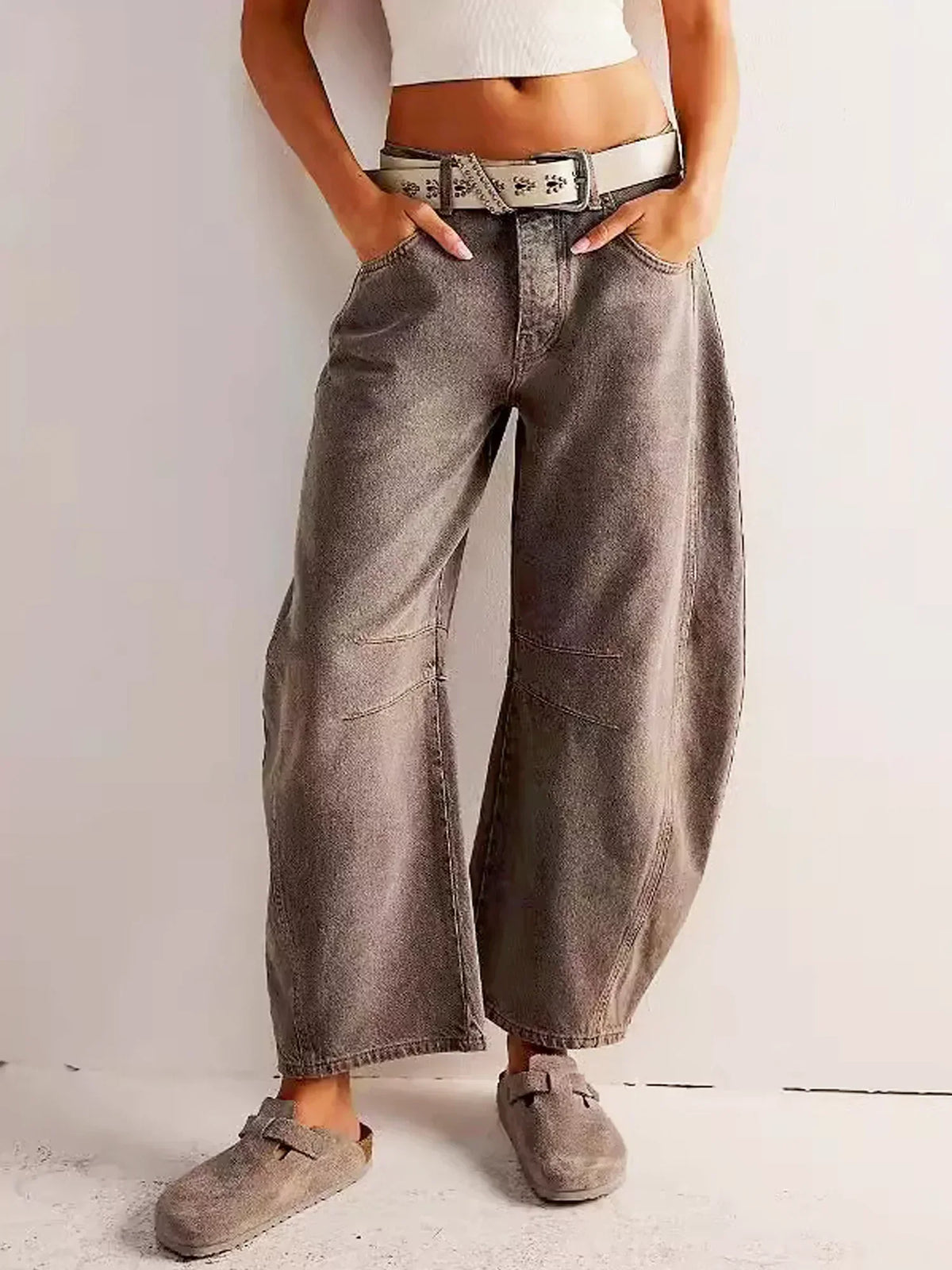 Women's Chic Barrel Jeans High-Waisted Relaxed Fit Casual Everyday Wear