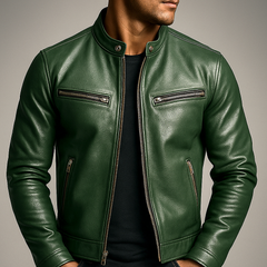 Men's Biker Jacket Fitted Design Asymmetrical Zip Long Sleeve Stylish Casual