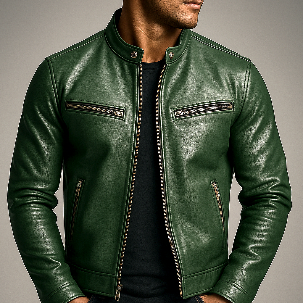 Men's Biker Jacket Fitted Design Asymmetrical Zip Long Sleeve Stylish Casual