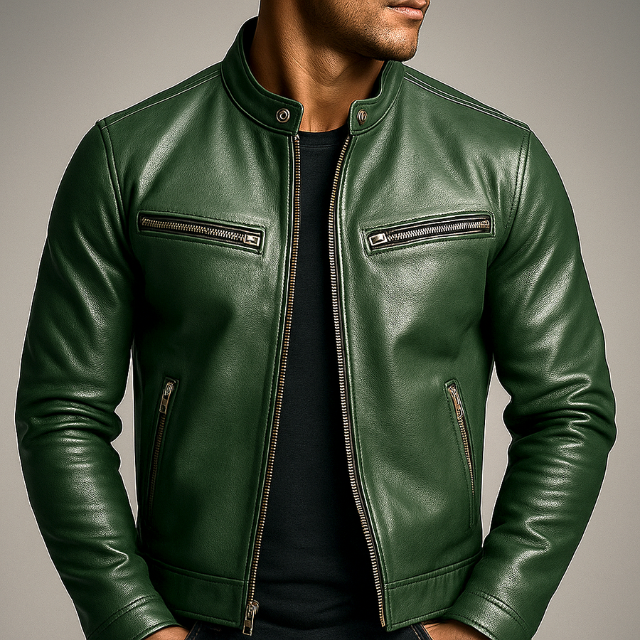 Men's Biker Jacket Fitted Design Asymmetrical Zip Long Sleeve Stylish Casual