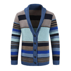 Men's Striped Button-Up Cardigan Long Sleeve Collared Front Closure Casual Wear