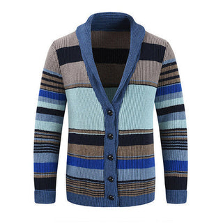Men's Striped Button-Up Cardigan Long Sleeve Collared Front Closure Casual Wear