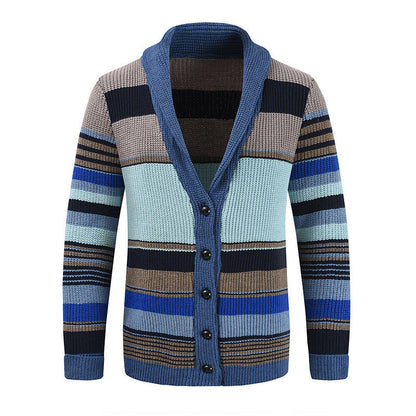 Men's Striped Button-Up Cardigan Long Sleeve Collared Front Closure Casual Wear