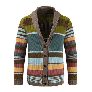 Men's Striped Button-Up Cardigan Long Sleeve Collared Front Closure Casual Wear