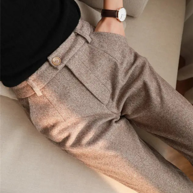 Men's Tailored Herringbone Pants Slim Fit Classic Style Formal Wear