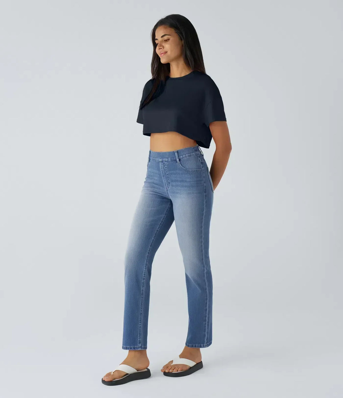 Women's High-Waisted Elastic Pants Stretchy Fit Everyday Casual Wear