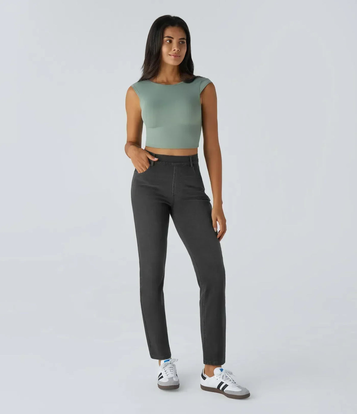 Women's High-Waisted Elastic Pants Stretchy Fit Everyday Casual Wear