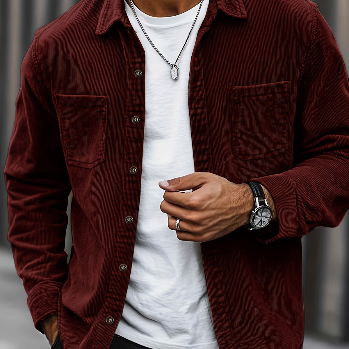 Men's Long-Sleeve Overshirt Button-Up Pocketed Casual Everyday Style