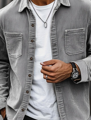 Men's Long-Sleeve Overshirt Button-Up Pocketed Casual Everyday Style