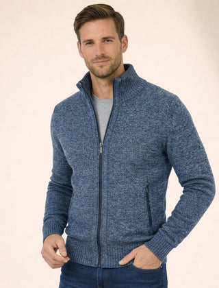 Men's Zip-Up Sweater Relaxed Fit Long Sleeve High Collar Casual Layering