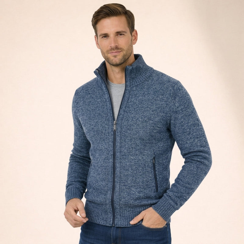 Men's Zip-Up Sweater Relaxed Fit Long Sleeve High Collar Casual Layering