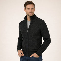 Men's Zip-Up Sweater Relaxed Fit Long Sleeve High Collar Casual Layering