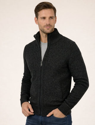 Men's Zip-Up Sweater Relaxed Fit Long Sleeve High Collar Casual Layering