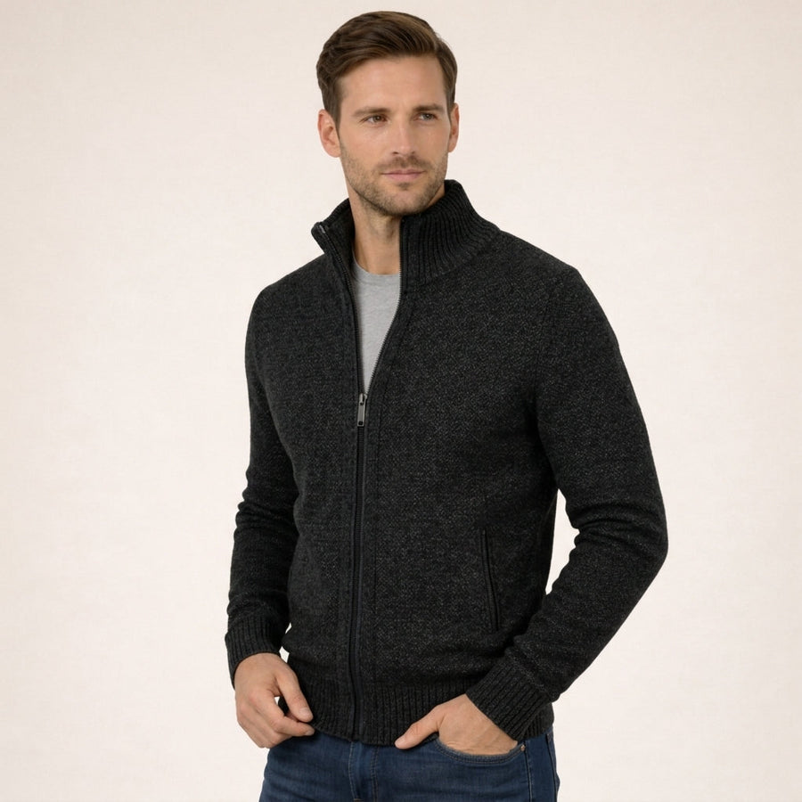 Men's Zip-Up Sweater Relaxed Fit Long Sleeve High Collar Casual Layering