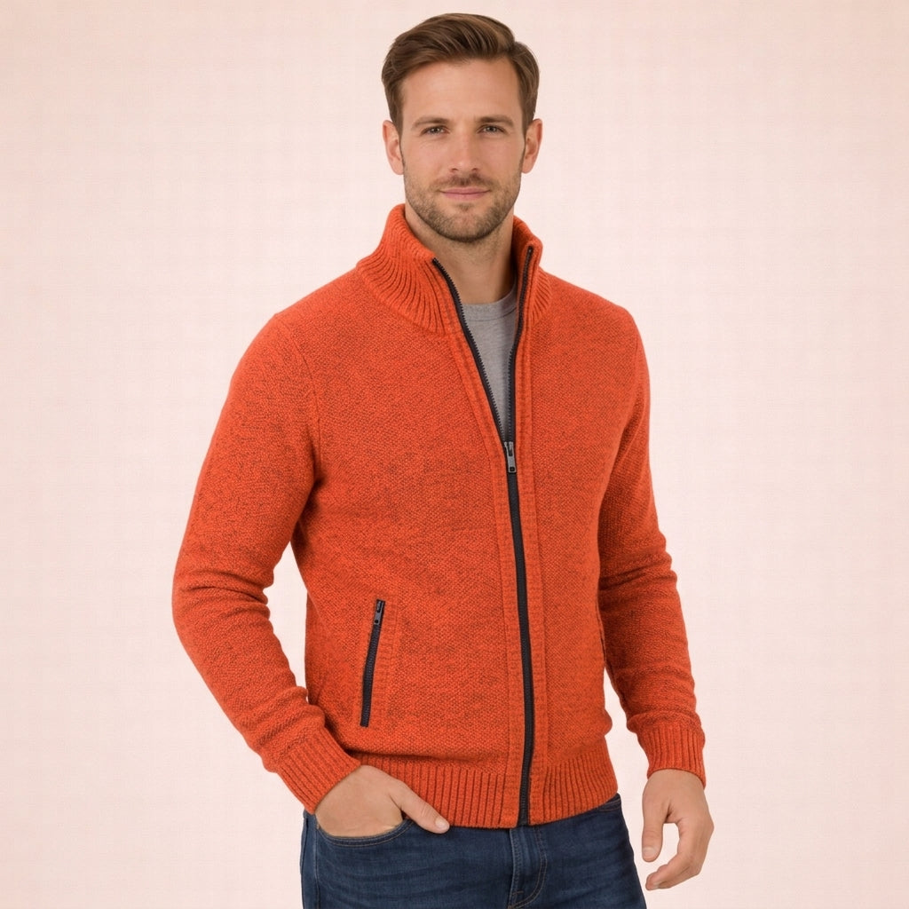 Men's Zip-Up Sweater Relaxed Fit Long Sleeve High Collar Casual Layering