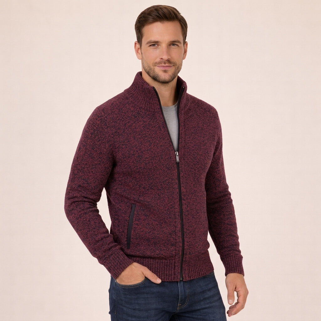 Men's Zip-Up Sweater Relaxed Fit Long Sleeve High Collar Casual Layering