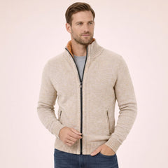 Men's Zip-Up Sweater Relaxed Fit Long Sleeve High Collar Casual Layering