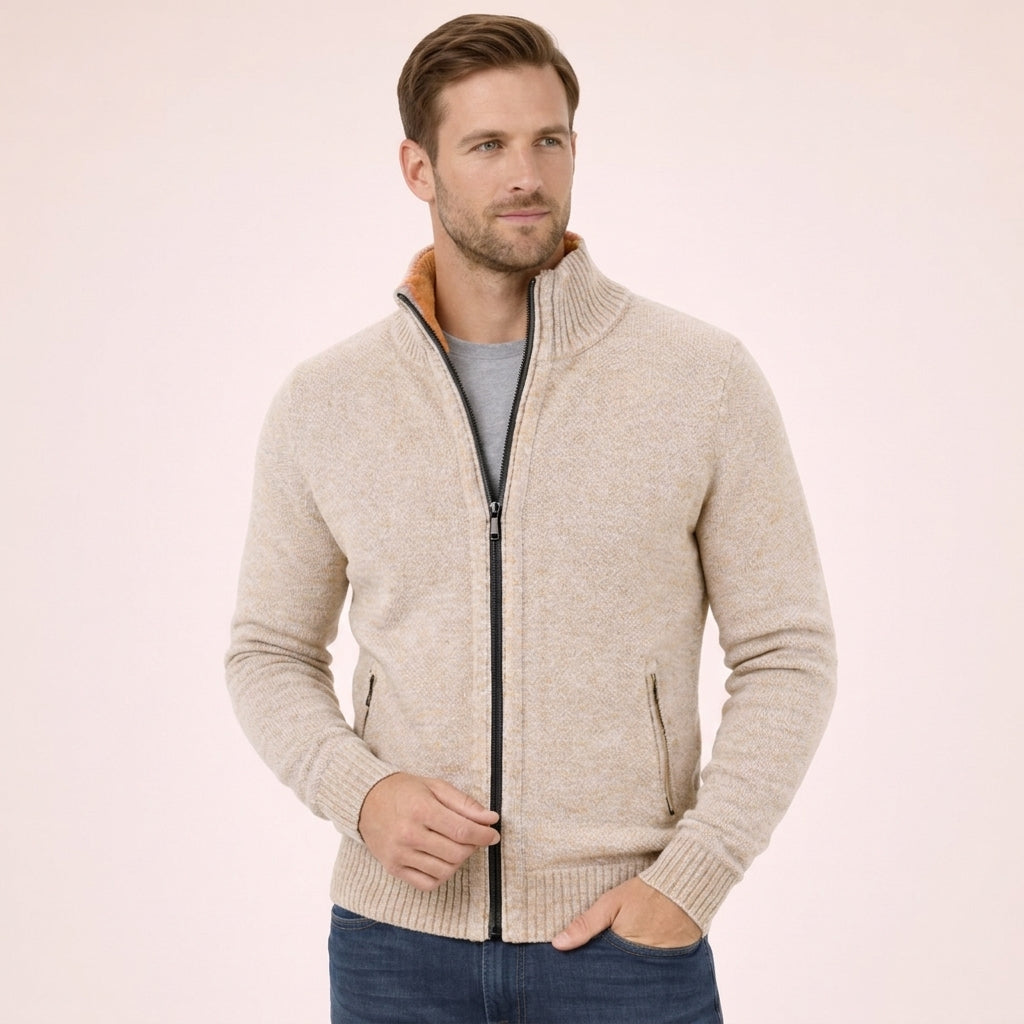 Men's Zip-Up Sweater Relaxed Fit Long Sleeve High Collar Casual Layering