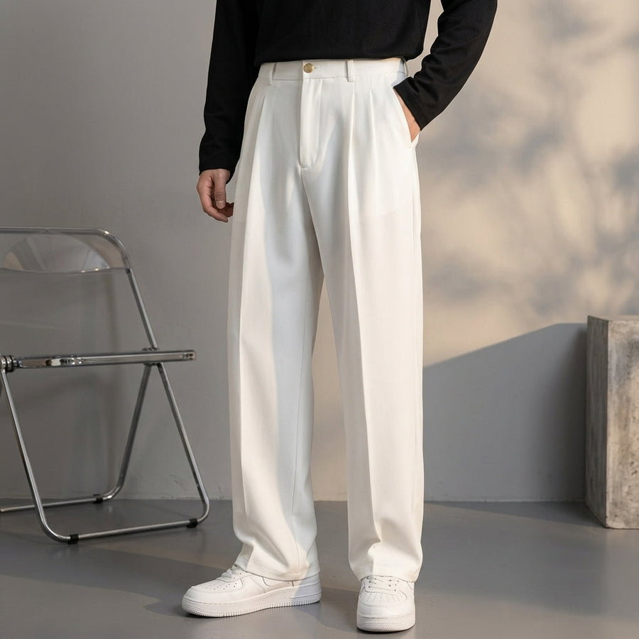 Men's Tailored Pleat Pants Classic Fit Smart-Casual Office