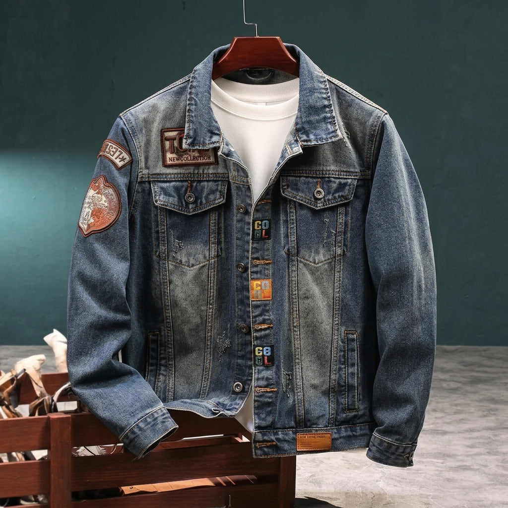 Men's Casual Denim Jacket Relaxed Fit Long Sleeve Button-Up Everyday Wear