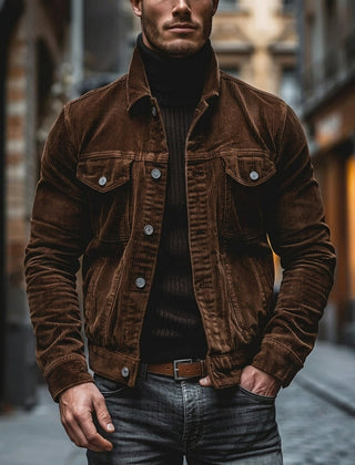 Men's Corduroy Jacket Button-Up Classic Fit Casual Layering Stylish