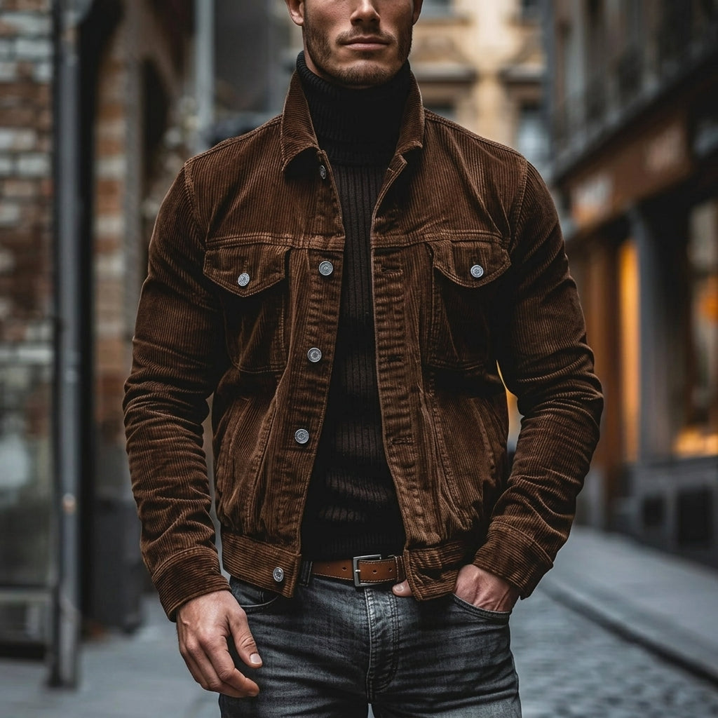 Men's Corduroy Jacket Button-Up Classic Fit Casual Layering Stylish