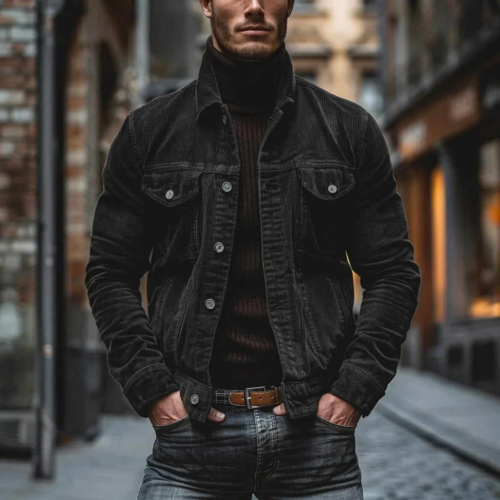 Men's Corduroy Jacket Button-Up Classic Fit Casual Layering Stylish