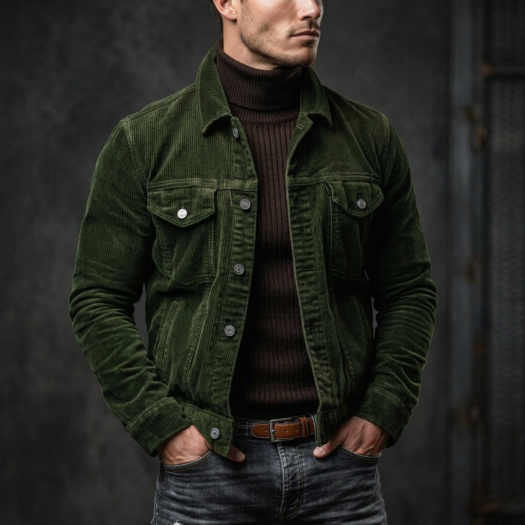 Men's Corduroy Jacket Button-Up Classic Fit Casual Layering Stylish