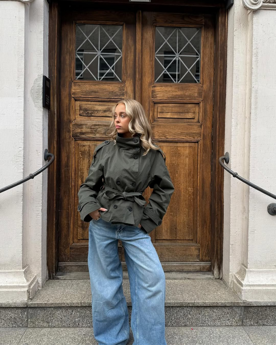 Women's Cropped Trench Coat Belted Tailored Fit Stylish Layering