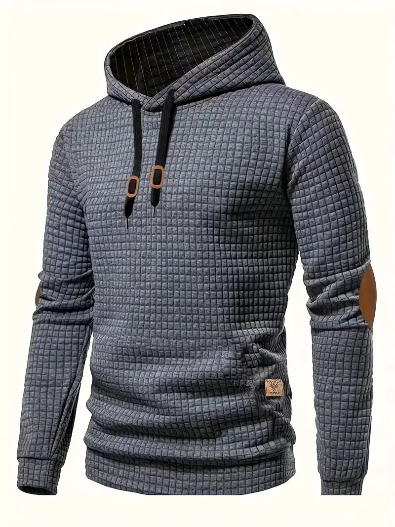 Men's Casual Waffle-Knit Hoodie Long Sleeve Relaxed Fit Everyday Wear
