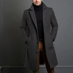 Men's Tailored Overcoat Classic Fit Notched Collar Button Closure Outerwear
