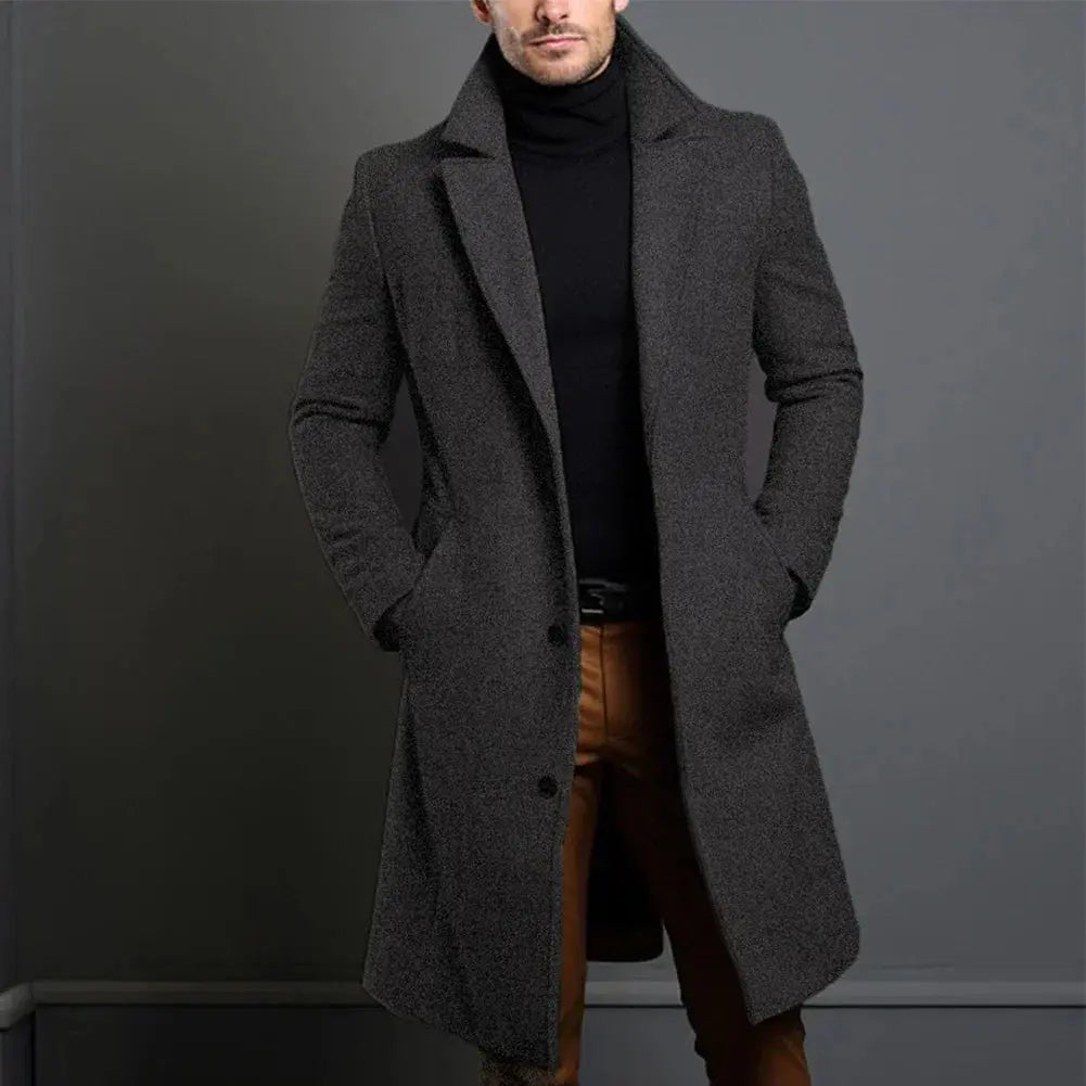 Men's Tailored Overcoat Classic Fit Notched Collar Button Closure Outerwear
