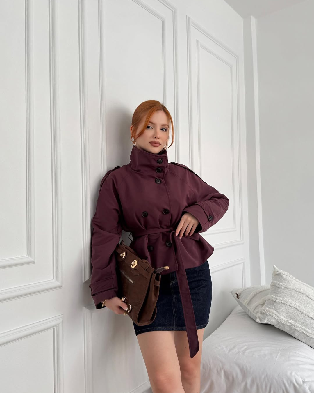 Women's Cropped Trench Coat Belted Tailored Fit Stylish Layering