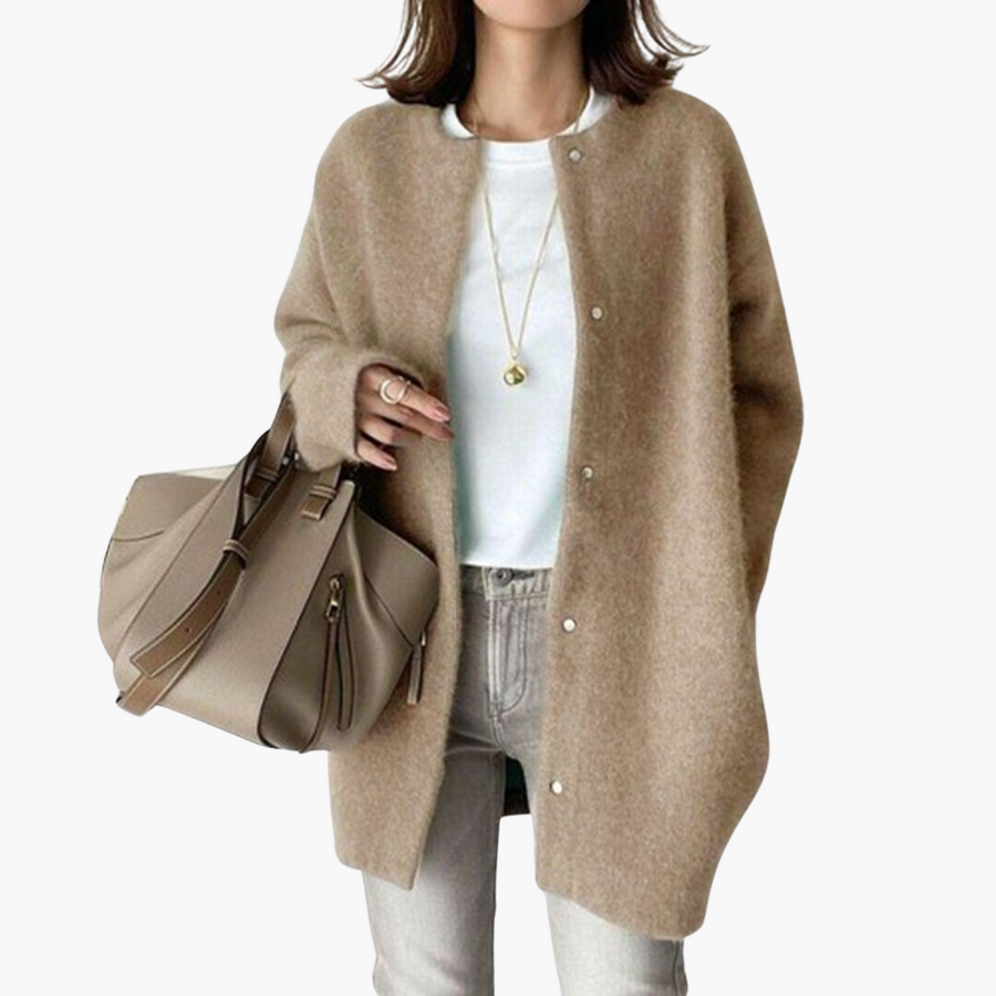 Women's Stylish Winter Coat Tailored Fit Long Sleeve Button Closure Elegant