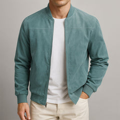 Men's Suede Bomber Jacket Relaxed Fit Zip Front Classic Casual Everyday
