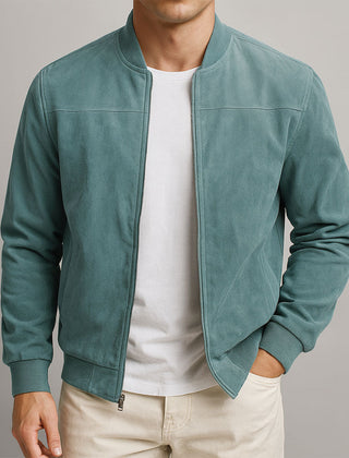 Men's Suede Bomber Jacket Relaxed Fit Zip Front Classic Casual Everyday