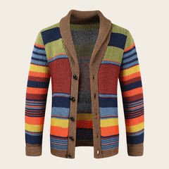 Men's Striped Button-Up Cardigan Long Sleeve Collared Front Closure Casual Wear