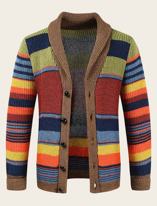 Men's Striped Button-Up Cardigan Long Sleeve Collared Front Closure Casual Wear