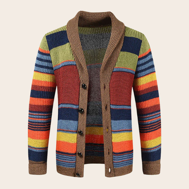Men's Striped Button-Up Cardigan Long Sleeve Collared Front Closure Casual Wear