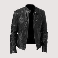 Men's Casual Leather Jacket Slim Fit Zip Front Classic Everyday Wear