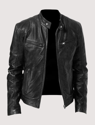 Men's Casual Leather Jacket Slim Fit Zip Front Classic Everyday Wear