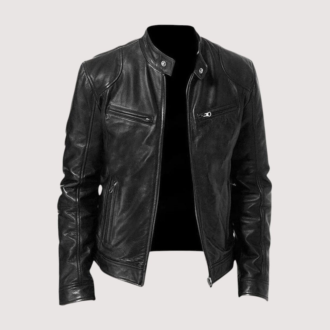 Men's Casual Leather Jacket Slim Fit Zip Front Classic Everyday Wear