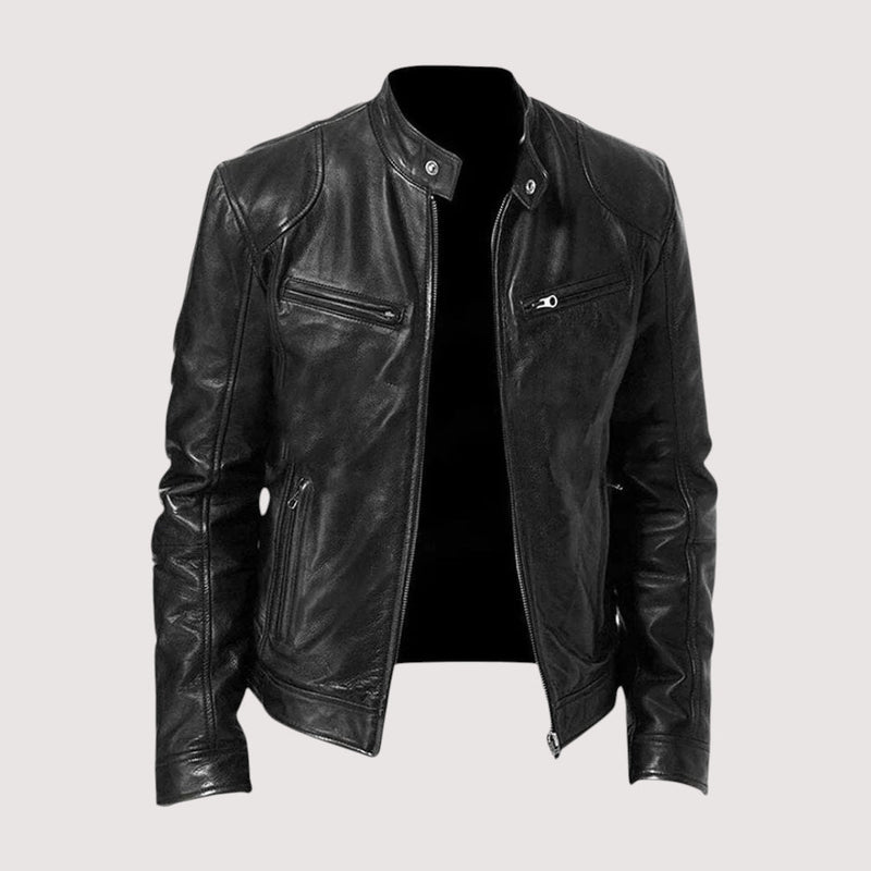 Men's Casual Leather Jacket Slim Fit Zip Front Classic Everyday Wear