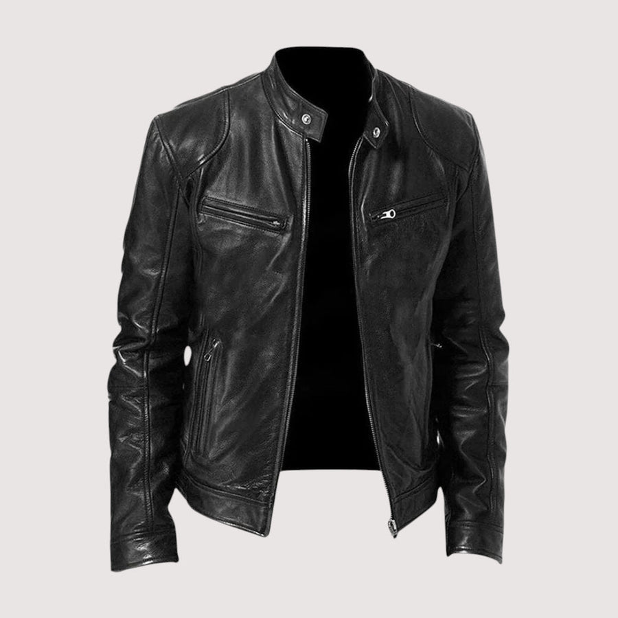 Men's Casual Leather Jacket Slim Fit Zip Front Classic Everyday Wear