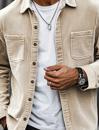 Men's Long-Sleeve Overshirt Button-Up Pocketed Casual Everyday Style