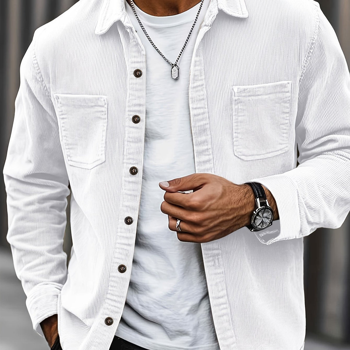 Men's Long-Sleeve Overshirt Button-Up Pocketed Casual Everyday Style