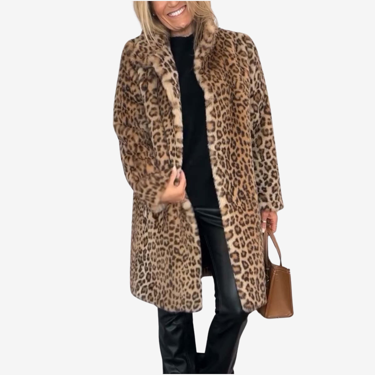 Women's Stylish Leopard Print Coat Long Sleeve Open Front Trendy Outerwear