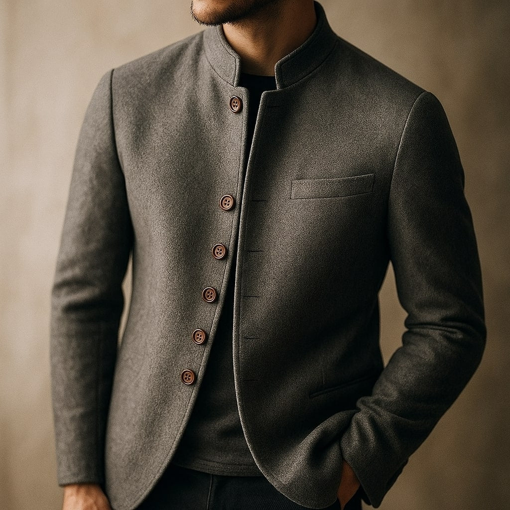 Men's Stand-Collar Jacket Tailored Fit Long Sleeve Casual Everyday Outerwear
